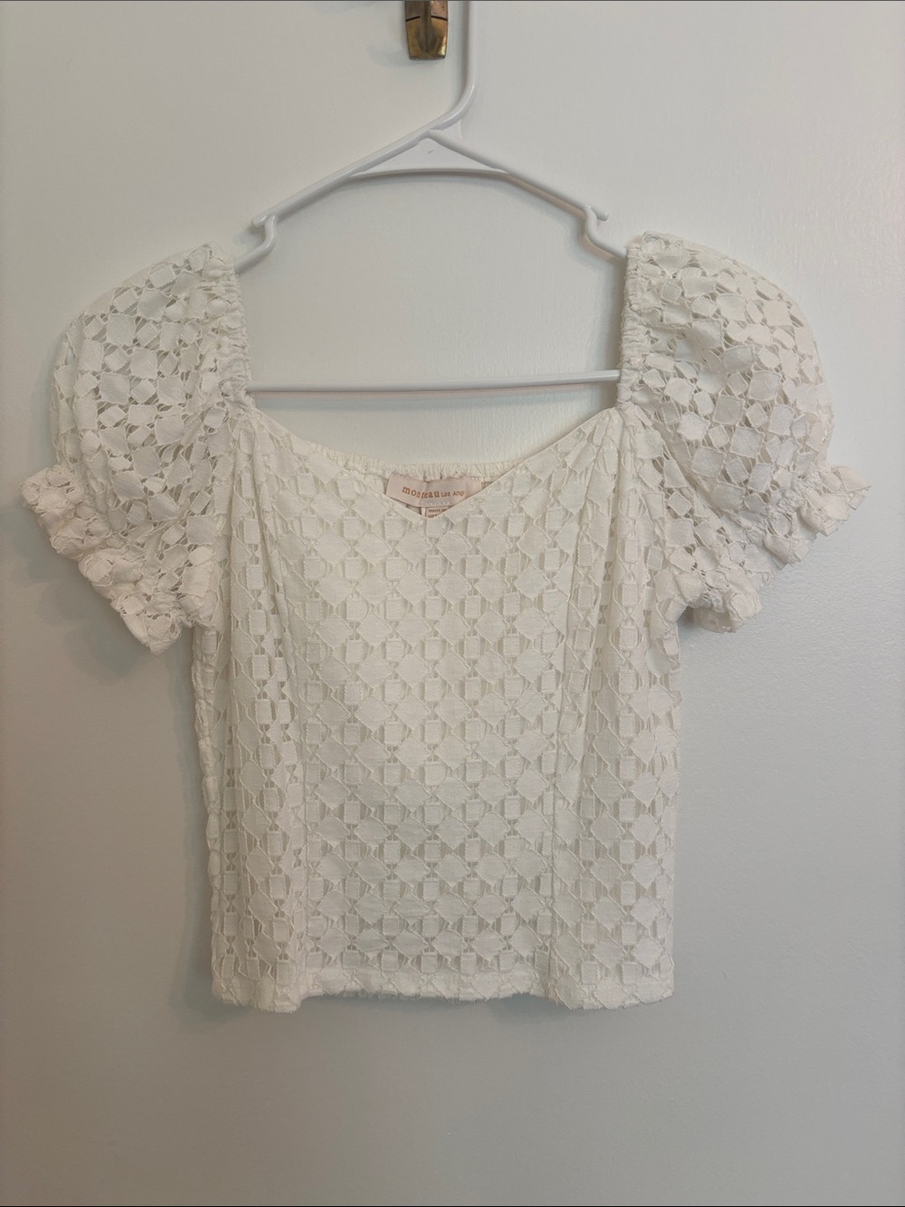 White Lace Puff-Sleeve Top